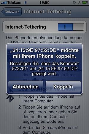 iPhone Tethering auf MAC OS X via Bluetooth